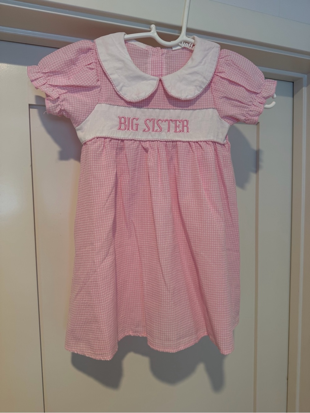 Pink 'Big Sister' Peter Pan Collar Gingham Dress